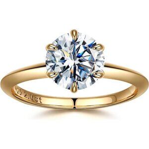 SMILEST 2ct Moissanite Rings for Women, Round D Color VVS1 Clarity Lab Created